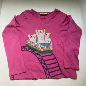 Mini Boden Pink Animals & Rollercoaster Front & Back Graphic Long Sleeve Shirt
